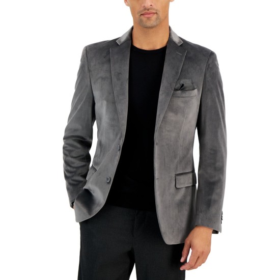  Men’s Slim-Fit Solid Velvet Sport Coats,Grey, 38S