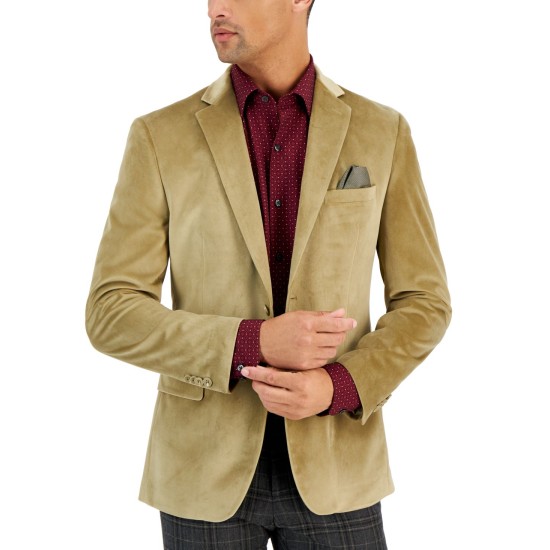  Men’s Slim-Fit Solid Velvet Sport Coats,Tan,38S