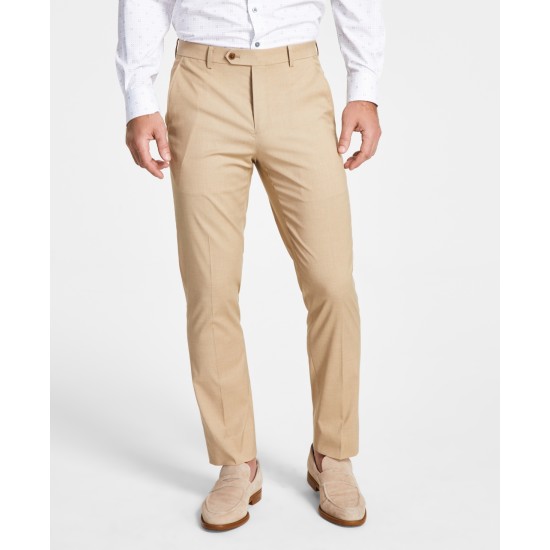  Men’s Slim-Fit Stretch Solid Suit Pants, Caramel, 33×30