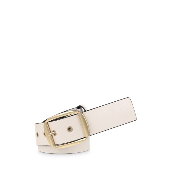  Women’s Buckle Eyelet Belt, Cream/Gold, Large