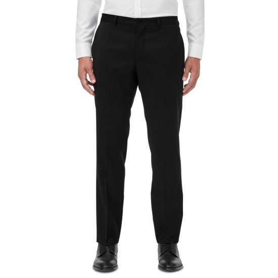  Men’s Slim-Fit Black Solid Suit Separate Pants, Black,34×32