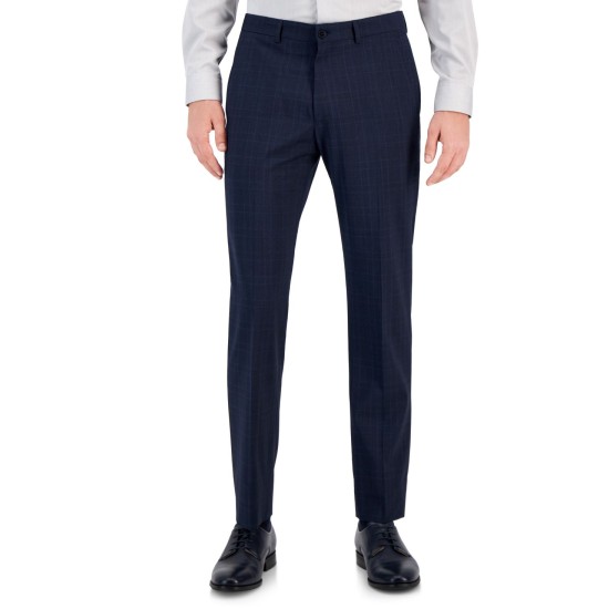  Men’s Slim-Fit Black Solid Suit Separate Pants, Navy, 32×32