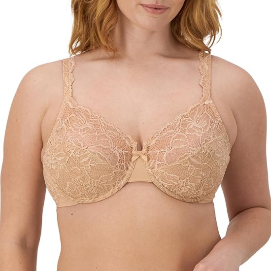  Womens Lace Desire Non-Foam Underwire Df6543 Bra, Champagne Shimmer, 36C