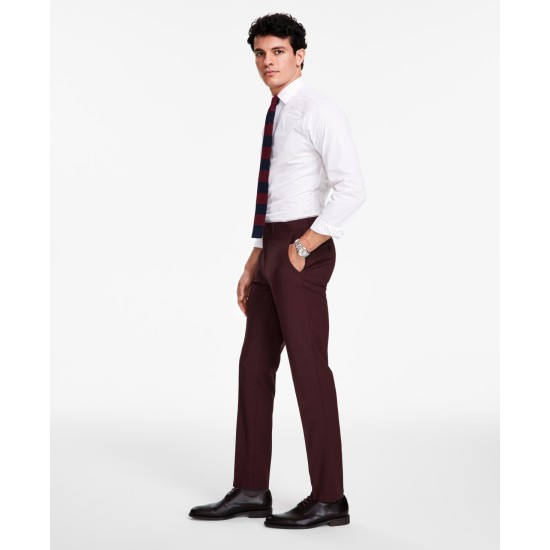  Men’s Slim-Fit Solid Suit Pant, Burgudy, 30×32