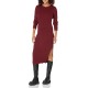  Jeans Women’s Ribbed Long Sleeve Crewneck Side Slit Dress,Syrah, Large