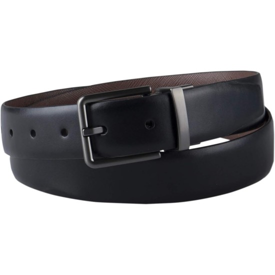  Men’s Reversible Textured Dress Belt, Black/Brown, Small