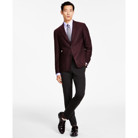  Men’s Slim-Fit Wool Woven Herringbone Sport Coat, Burgundy, 38R