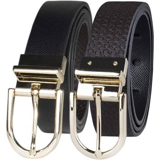  Women’s Embossed Casual Reversible Belt – Black/brown