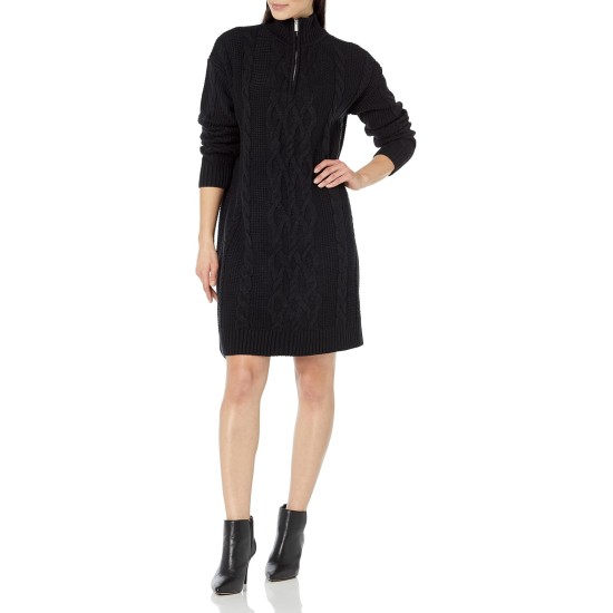  Womens Half SIZP Sweater Dress Sweater Dress,Black,Medium