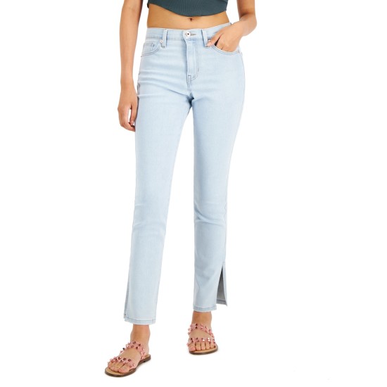  Juniors’ Side Slit Relaxed Skinny Jeans, Light Blue, 3