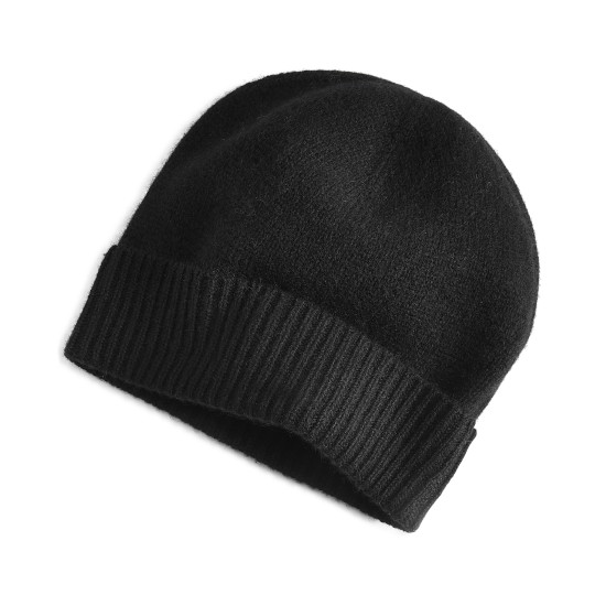  100% Cashmere Cuffed Beanie, Black