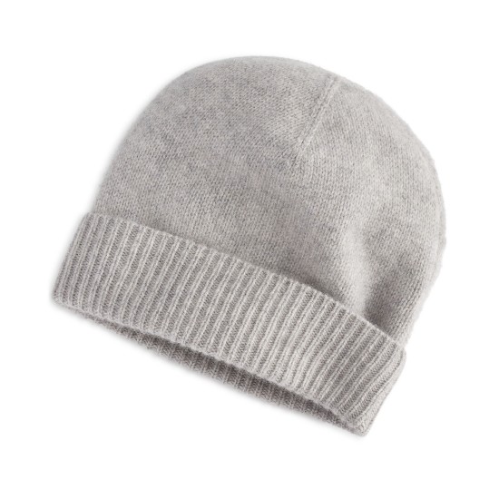  100% Cashmere Cuffed Beanie, Ice Grey Heather