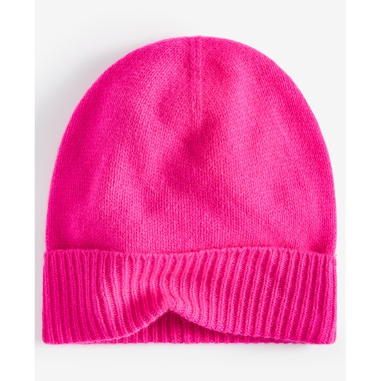  100% Cashmere Cuffed Beanie, Pink Flame