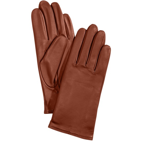  Cashmere Lined Leather Tech Gloves, Saddle, X-Small