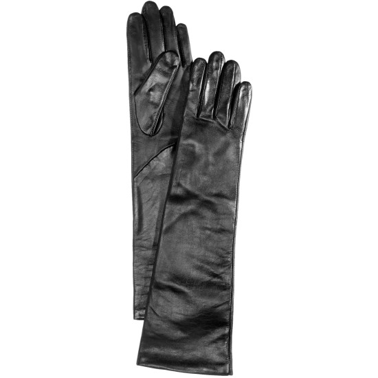  Long Leather Tech Gloves, Black, Large