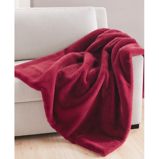  Plush Faux Fur Throw, 50″ X 60″,Pomegranate