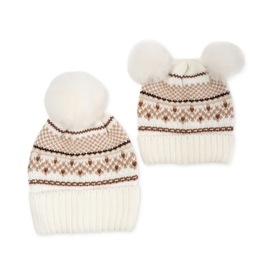  Women’s Mommy & Me Fair Isle Beanies Set, Ivory