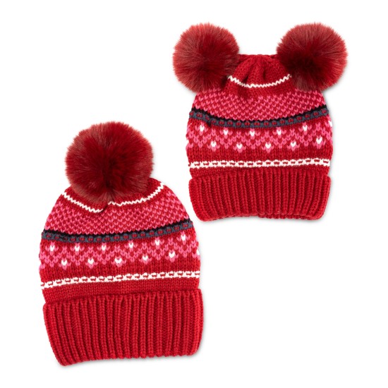  Women’s Mommy & Me Fair Isle Beanies Set, Red