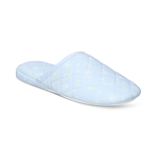  Women’s Quilted Paisley Floral Slippers, Blue Paisley, Medium