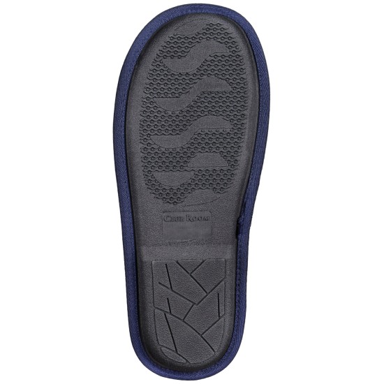  Mens Faux Fur Lined Embroidered Slide Slippers, Navy, Small