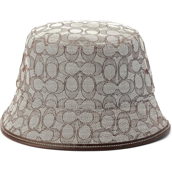  Women’s Signature C Jacquard Canvas Bucket Hat, Stone/Saddle