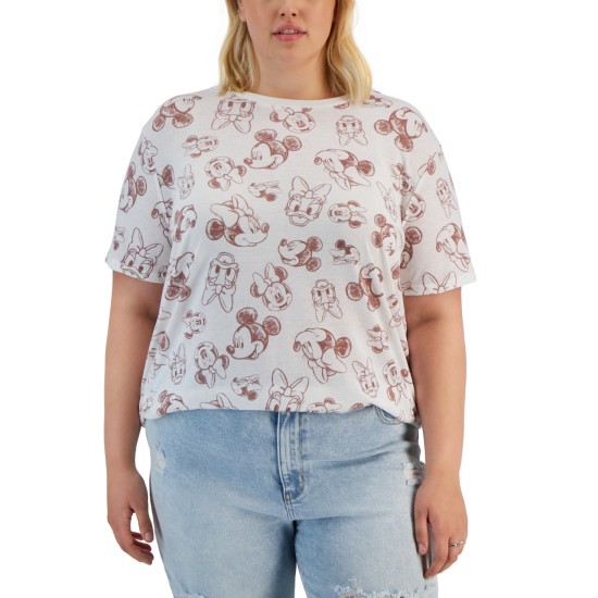  Trendy Plus Size Mickey Printed Crewneck T-Shirt – White, 2X