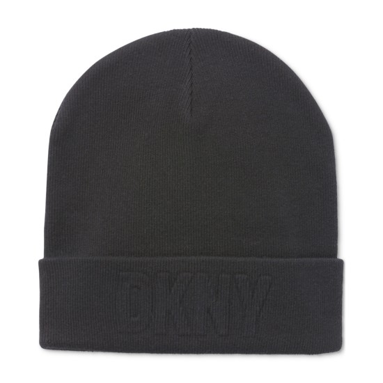  Women’s Embossed Logo Cuffed Beanie – Black