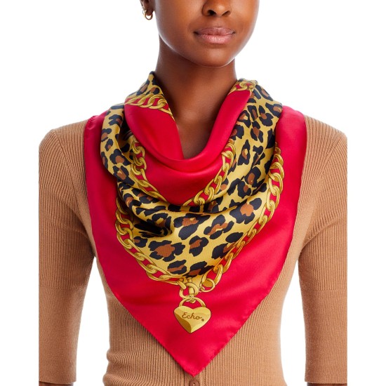  Leopard Charm Square Silk Scarf, Red