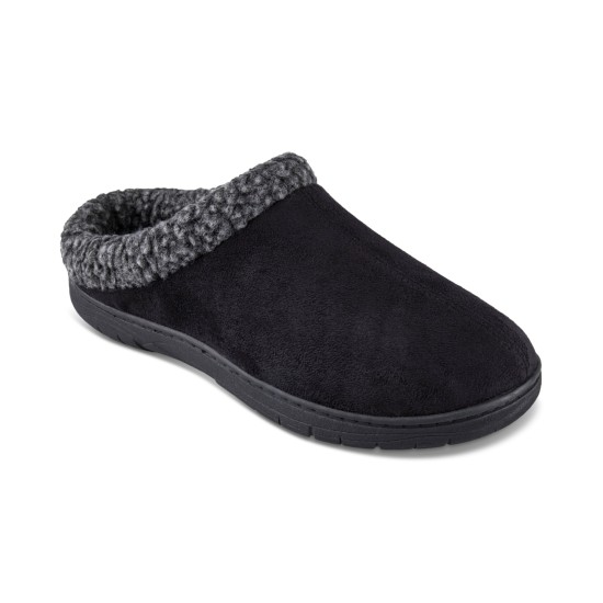  Men’s Rolled Collar Fleece-Lined Clogs Slipper – Black, Medium