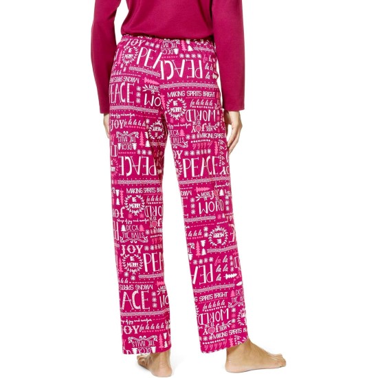  Women’s a Peaceful Note Printed Pajama Pants, Red, Small