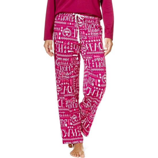  Women’s a Peaceful Note Printed Pajama Pants, Red, Small