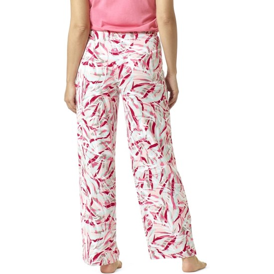  Women’s Printed Knit Long Pajama Sleep Pant, Pink, Small