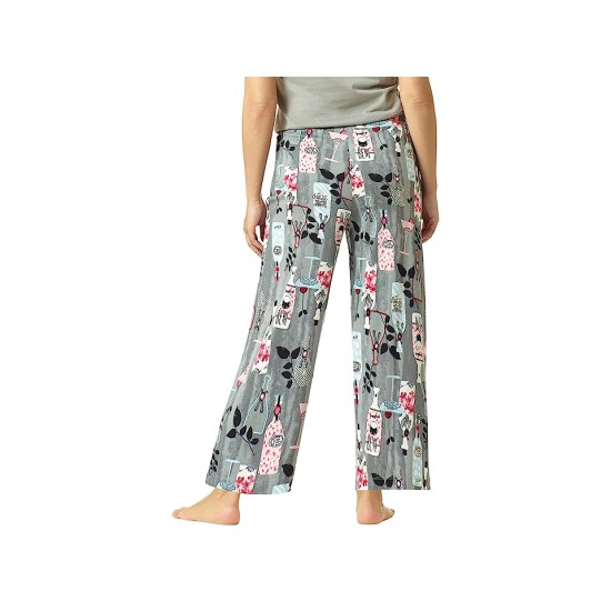  Women’s Printed Knit Long Pajama Sleep Pant, Grey, Medium