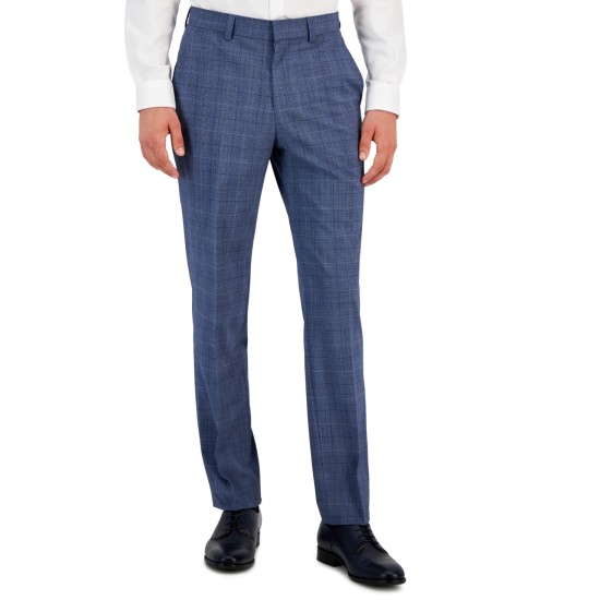  Men’s Modern-Fit Plaid Wool Blend Suit Trousers – Blue, 30R