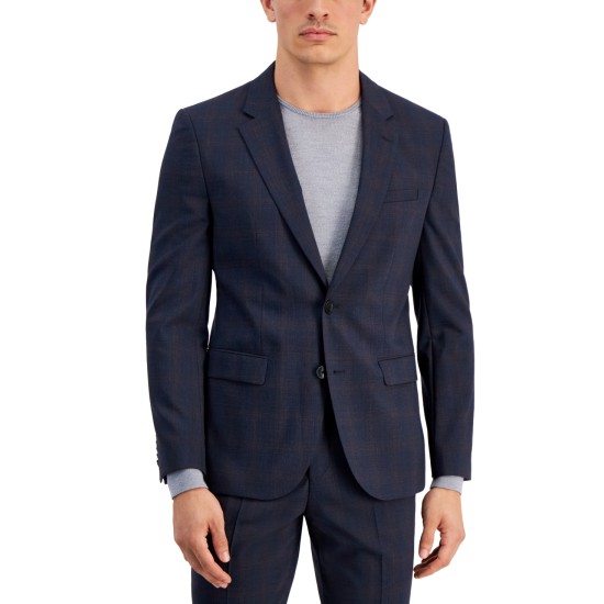  Men’s Modern-Fit Wool Blend Check Suit Jacket, Navy, 38S