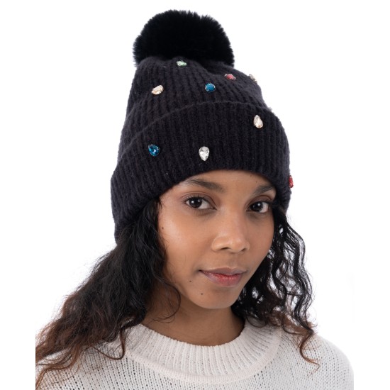  Women’s Embellished Beanie, Black