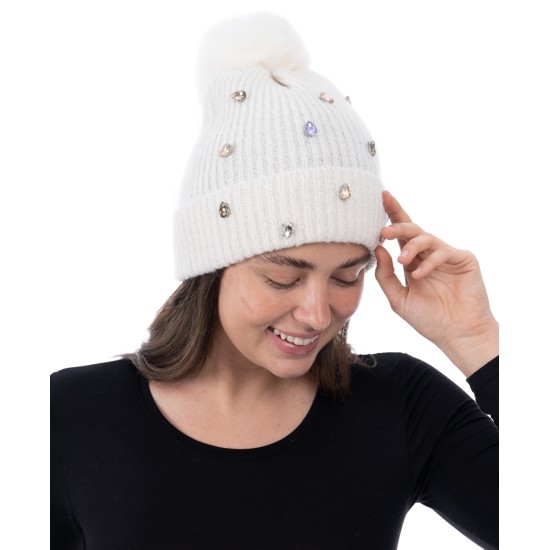  Women’s Embellished Beanie, Ivory