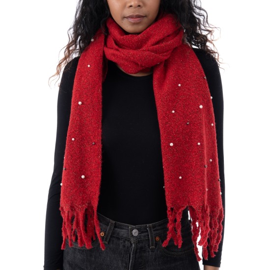  Women’s Embellished Boucle Blanket Wrap, Red