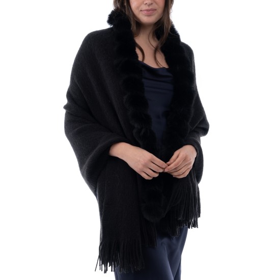  Women’s Faux-Fur-Trim Wrap, Black