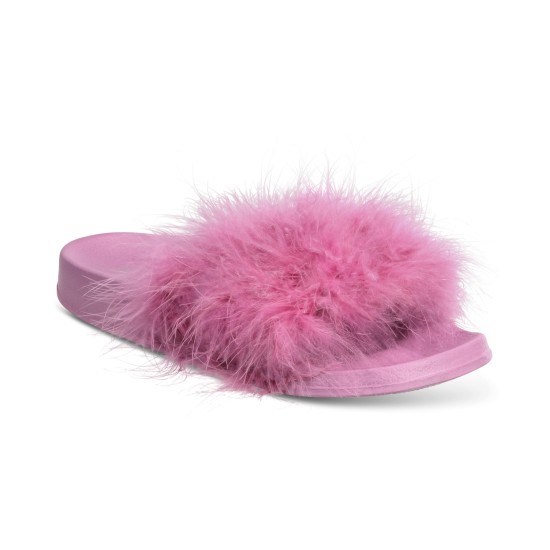  Women’s Marabou Pool Slides, Mountain Lavender, Large