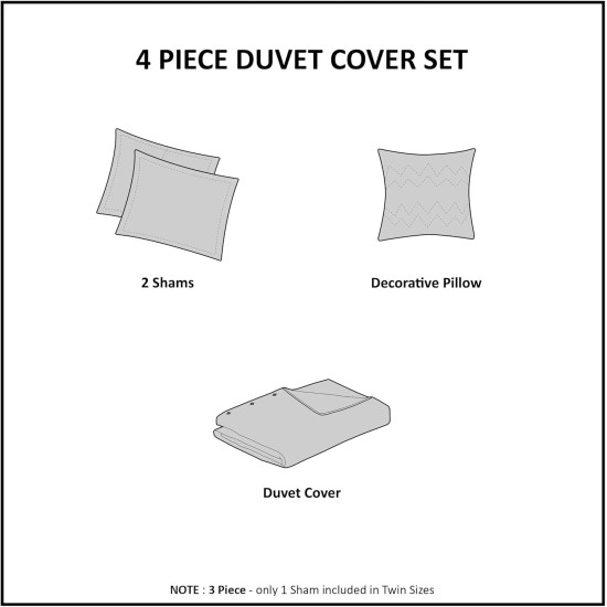  Felicia Velvet 4-Piece Full/Queen Duvet Cover Set – Grey