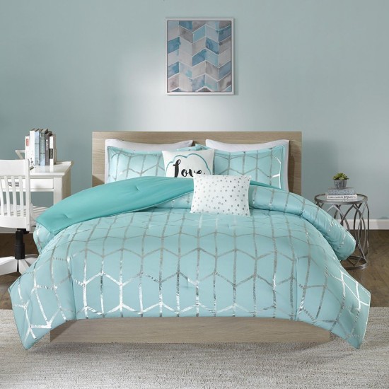  Raina Metallic 4-Pc. Comforter Set, Twin/Twin Xl – Aqua/Silver