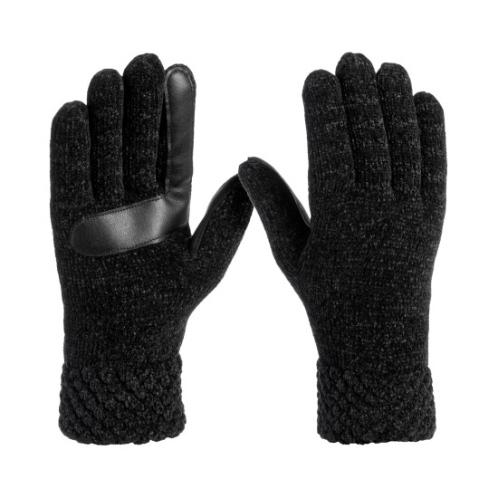  Signature Women’s Chenille Cable-Knit Gloves – Black