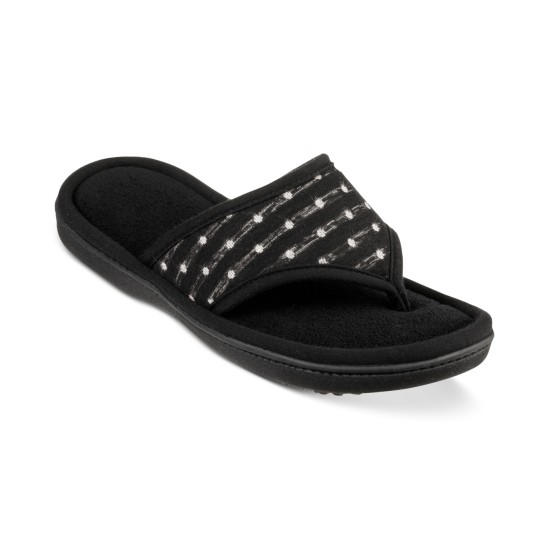  Signature Women’s Jersey Dot Ada Thong Slippers, Black, 6/7