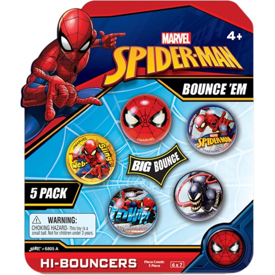 JA-RU Marvel Spiderman Bouncy Superballs Super Hi Bounce 1.2″ (1 Pack of 5 Balls) Fidget Balls Small Toys for Kids Prize Premium Giveaways Gift Birthday Supplies A-6805-1