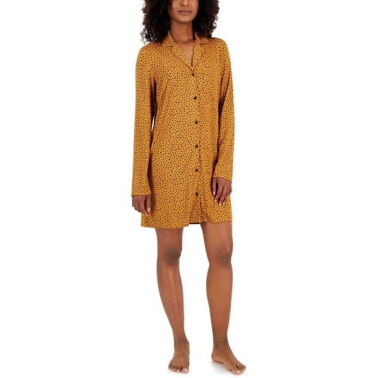  Women’s Notched-Collar Long-Sleeve Sleepshirt (Tiny Heart, X-Small)