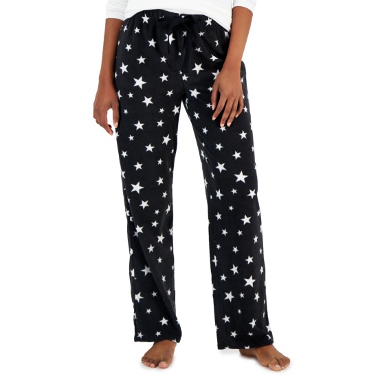  Women’s Printed Fleece Wide-Leg Pajama Pants, Star Toss, Medium