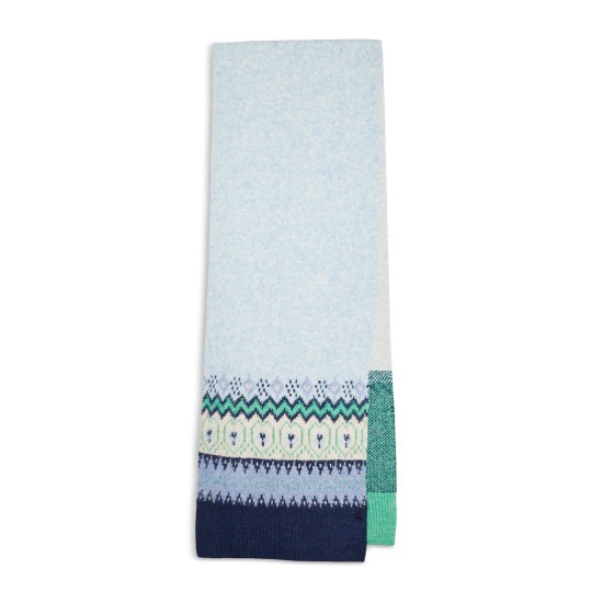  Women’s Knit Fair Isle Scarf, Blue Multi