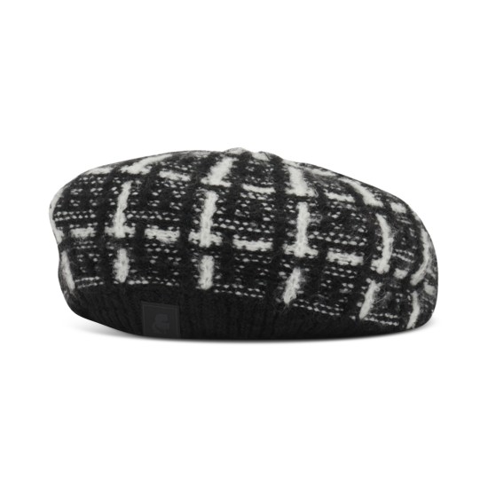  Paris Women’s Knit Metallic Plaid Beret – Black