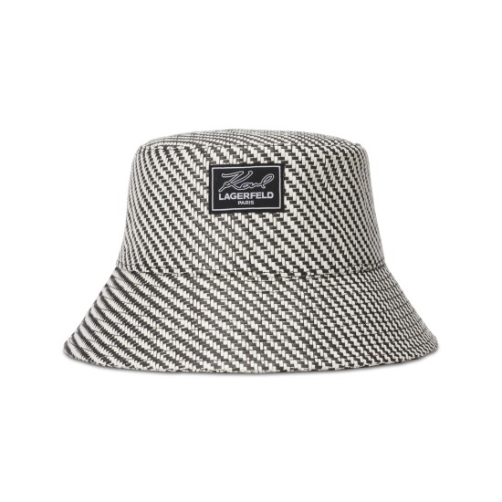  Women’s Herringbone Straw Bucket Hat, Black